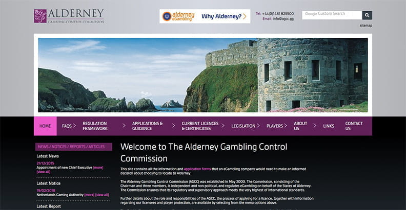 Homepage der Alderney Gambling Control Commission 