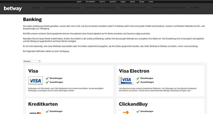 Die Betway Zahlungsmethoden im Überblick
