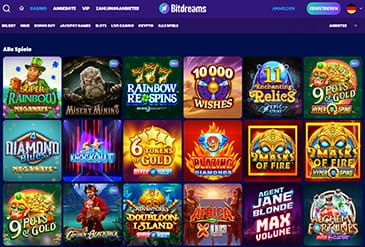 Die Startseite des Online Casinos Bitdreams.