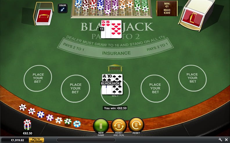 Das Spielfeld von Blackjack Pro.