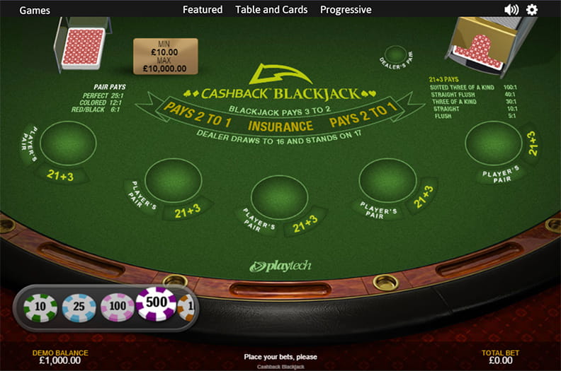 Der Spieltisch von Cashback Blackjack.