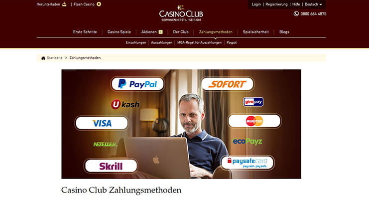 Die Zahlungsmethoden des Online Casinos CasinoClub.