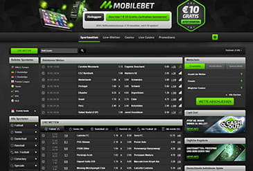 Die Startseite der Online Sportwetten bei Mobilbet