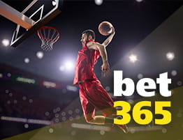 Das Logo von bet365 und eine Basketball Szene.