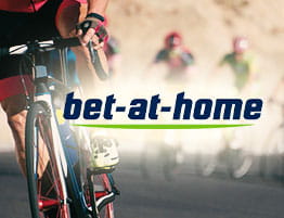 Das Logo von bet-at-home und eine Radsport Szene.