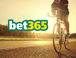 Das Logo von bet365 und eine Radsport Szene