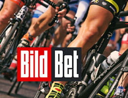 Das Logo von BildBet und eine Radsport Szene