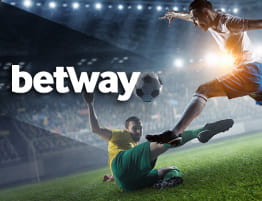 Das Logo von Betway und eine Fußball Szene.