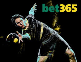 Das Logo von bet365 und ein Handball-Spieler.