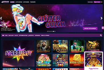 Die Startseite des 4StarsGames Casino.
