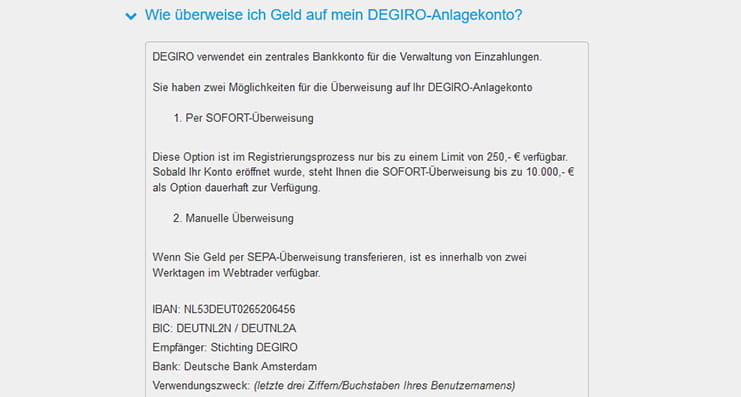 Zahlungsmöglichkeiten bei DEGIRO