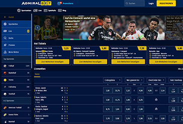 Die AdmiralBet Sports Webseite.