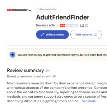 Trustpilot Übersicht von AdultFriendFinder.