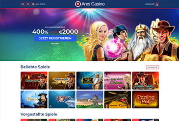 Die Homepage von Ares Casino