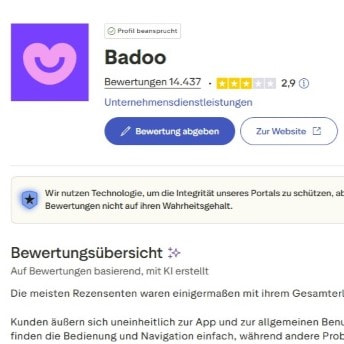 Trustpilot Übersicht von Badoo.