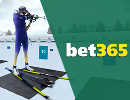 Das Logo von Bet365 und eine Biathlon Szene.