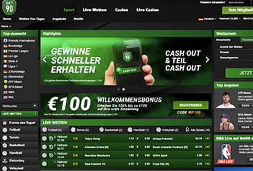 Die Startseite von Bet90