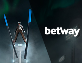 Das Logo von Betway und eine Skispringen-Szene.