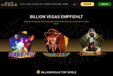 Auf der Startseite des BillionVegas Casino informiert der Anbieter seine Spieler über den Willkommensbonus.