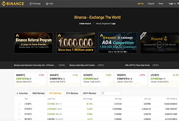 Die Homepage von binance.com