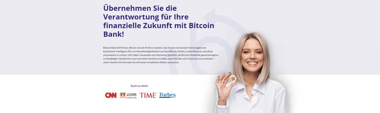 Die Bitcoin Bank Webseite.