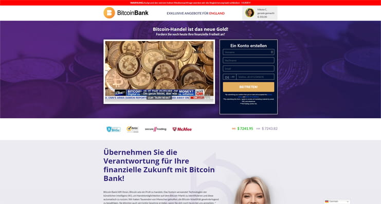 Die Webseite von Bitcoin Bank.