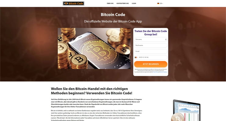 Die Webseite von Bitcoin Code.