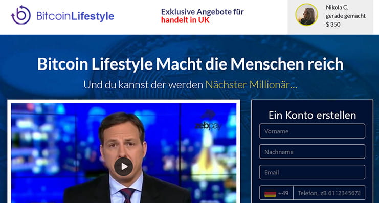 Die Webseite von Bitcoin Lifestyle.