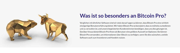 Ein Ausschnitt aus der Webseite von Bitcoin Pro.