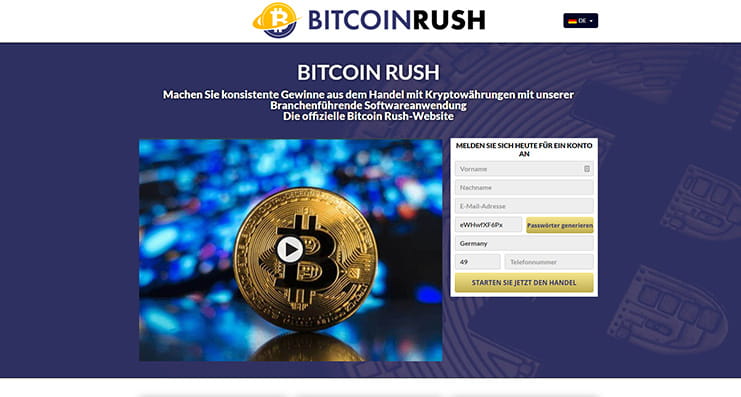 Die Webseite von Bitcoin Rush.