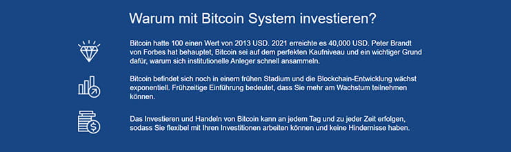 Ein Ausschnitt der Webseite von Bitcoin System.
