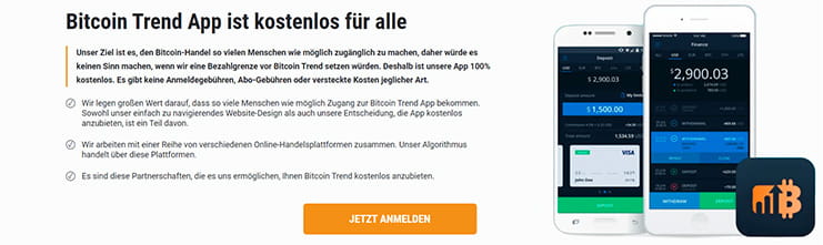 Ein Ausschnitt der Webseite von Bitcoin Trend.