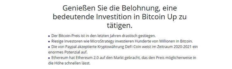 Ein Ausschnitt der Webseite von Bitcoin Up.