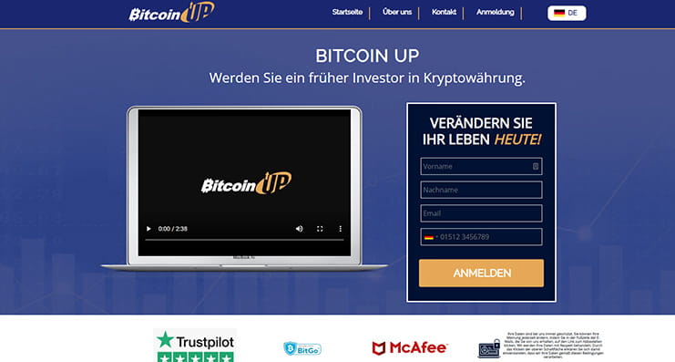 Die Startseite von Bitcoin Up.