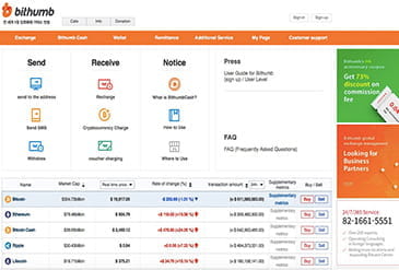 Die Homepage von Bithumb