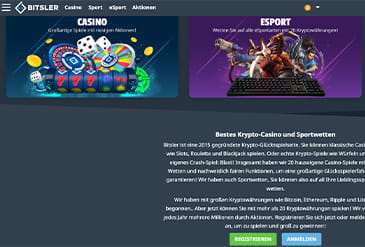 Die Homepage des Bitsler Casinos.