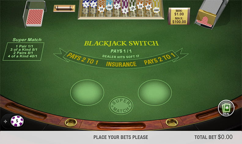 Das Spielfeld von Blackjack Switch.