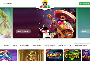 Die Startseite des BoaBoa Casinos mit einigen Spiel-Logos.