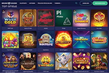 Überblick über beliebte Online Slots im Bruno Casino.