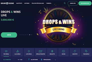 Übersicht über die Startseite des Bruno Casinos