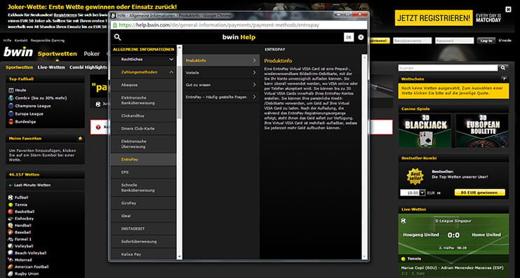 Der Hilfebereich bei bwin enthält viele Infos zu den Zahlungsmethoden und anderen Themen.