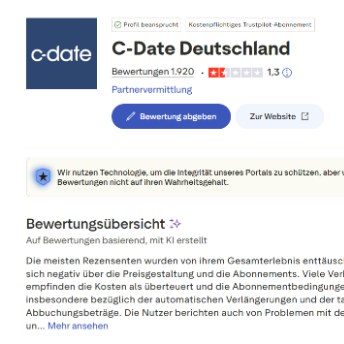 Trustpilot Übersicht von eDarling.