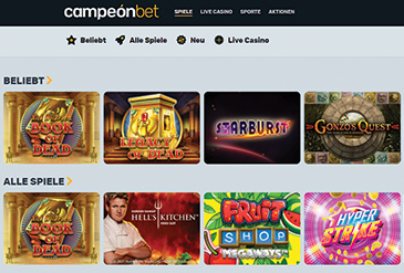 Die Startseite des Casinoportals von Campeonbet.