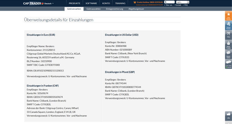 Mit diesen Methoden kann man bei CapTrader einzahlen