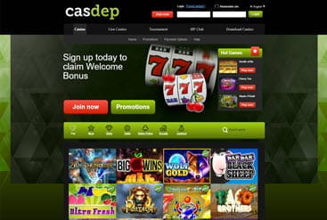 Die Homepage des Casdep Casinos mit den unterschiedlichen Spielkategorien und Auswahlmöglichkeiten.