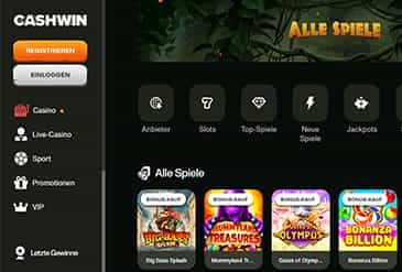 Die Homepage von CashWin.