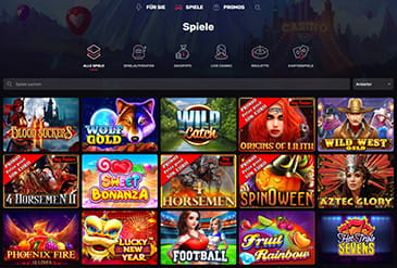 Die Casinomia Spielauswahl mit einigen der verfügbaren Spiele.
