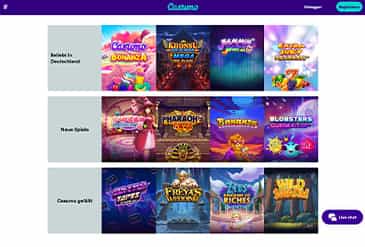 Die Spielauswahl in der Casumo Internet Spielothek.