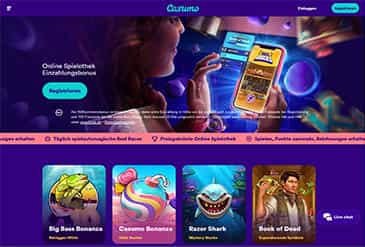 Die Startseite der Casumo Internet Spielothek.
