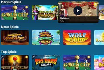 Die Spielauswahl der CrazyBuzzer Spielhalle.